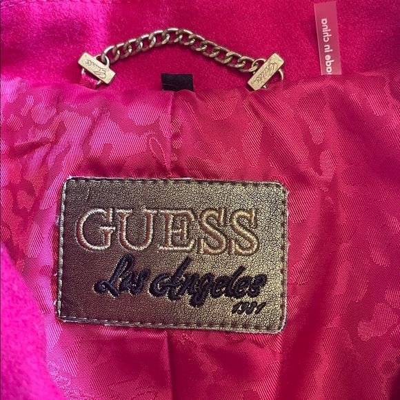 Guess Hot Pink Wool Blend Military Coat Gold Buttons Double Breasted Size M - Picture 12 of 13
